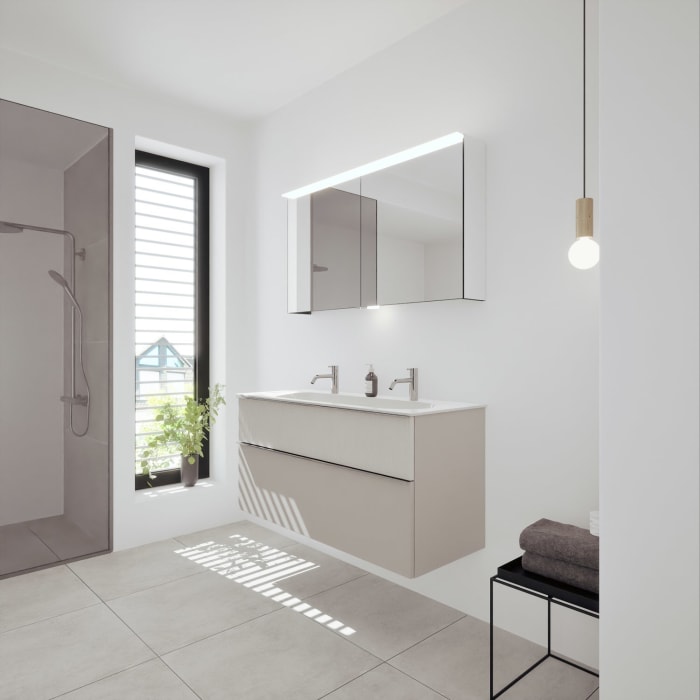 burgbad Fiumo 2.0 Mineralguss-Waschtisch mit Waschtischunterschrank 122 cm, mit Griff G0146