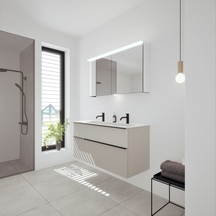 burgbad Fiumo 2.0 Mineralguss-Waschtisch mit Waschtischunterschrank 122 cm, mit Griff G0200