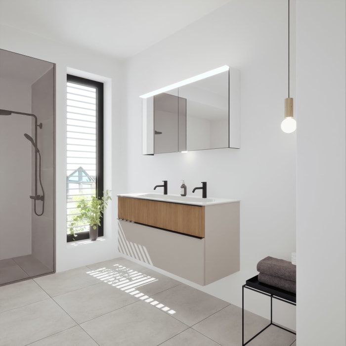 burgbad Fiumo 2.0 Mineralguss-Waschtisch mit Waschtischunterschrank 122 cm, mit Griff G0200