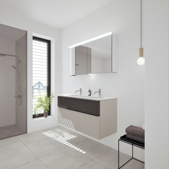 burgbad Fiumo 2.0 Mineralguss-Waschtisch mit Waschtischunterschrank 122 cm, mit Griff G0146