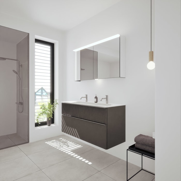 burgbad Fiumo 2.0 Mineralguss-Waschtisch mit Waschtischunterschrank 122 cm, mit Griff G0146