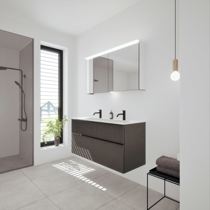 burgbad Fiumo 2.0 Mineralguss-Waschtisch mit Waschtischunterschrank 122 cm, mit Griff G0200