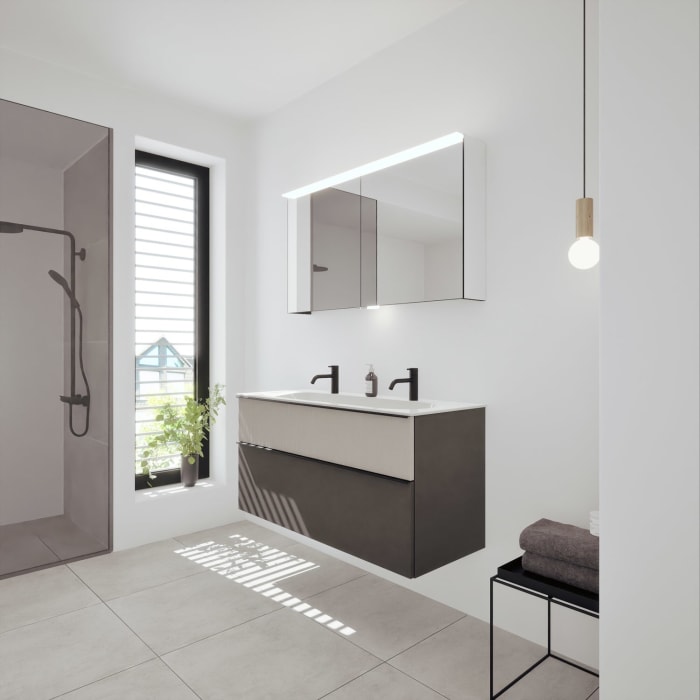 burgbad Fiumo 2.0 Mineralguss-Waschtisch mit Waschtischunterschrank 122 cm, mit Griff G0200