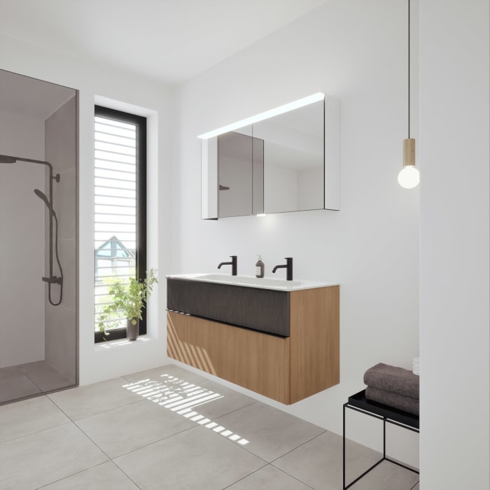 burgbad Fiumo 2.0 Mineralguss-Waschtisch mit Waschtischunterschrank 122 cm, mit Griff G0200