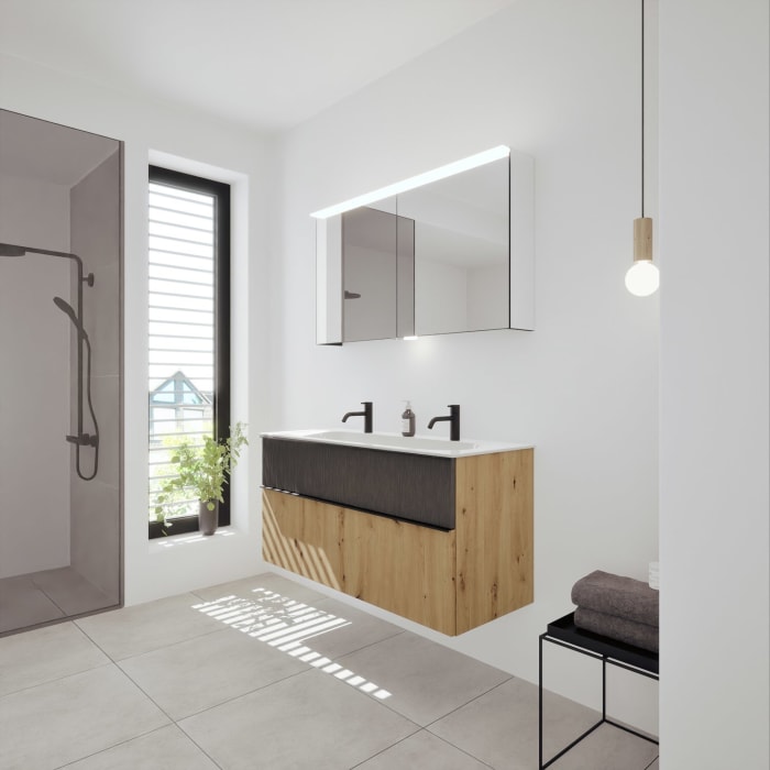 burgbad Fiumo 2.0 Mineralguss-Waschtisch mit Waschtischunterschrank 122 cm, mit Griff G0200