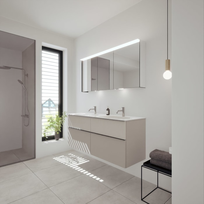 burgbad Fiumo 2.0 Mineralguss-Waschtisch mit Waschtischunterschrank 142 cm, mit Griff G0146