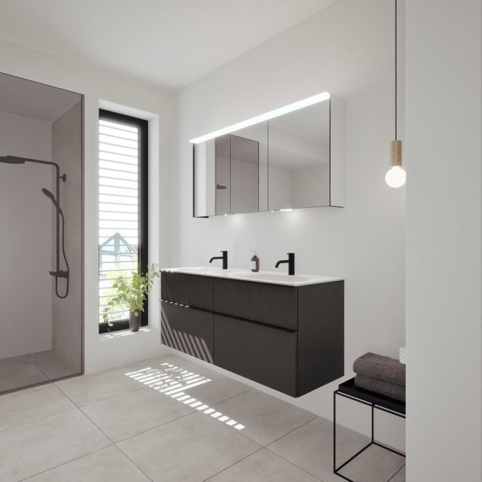 burgbad Fiumo 2.0 Mineralguss-Waschtisch mit Waschtischunterschrank 142 cm, mit Griff G0200