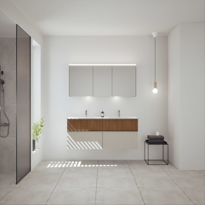 burgbad Fiumo 2.0 Mineralguss-Waschtisch mit Waschtischunterschrank 142 cm, mit Griff G0146