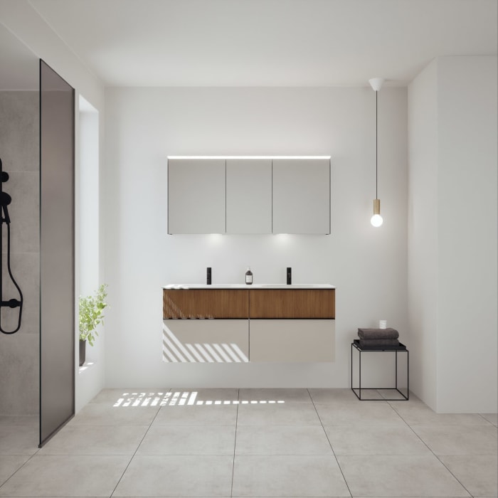 burgbad Fiumo 2.0 Mineralguss-Waschtisch mit Waschtischunterschrank 142 cm, mit Griff G0200