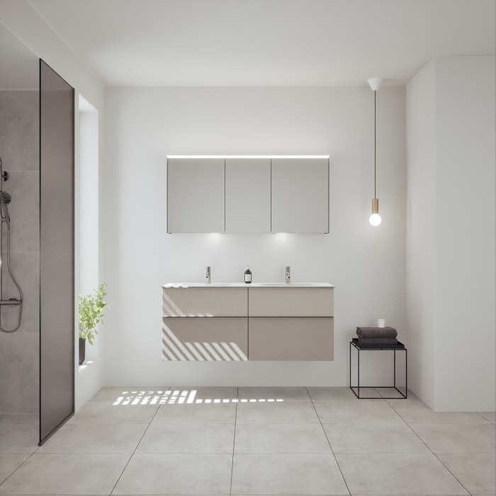 burgbad Fiumo 2.0 Mineralguss-Waschtisch mit Waschtischunterschrank 142 cm, mit Griff G0146