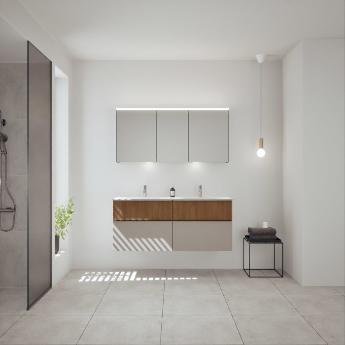 burgbad Fiumo 2.0 Mineralguss-Waschtisch mit Waschtischunterschrank 142 cm, mit Griff G0146