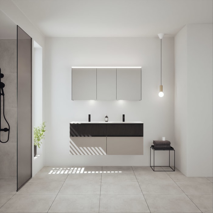 burgbad Fiumo 2.0 Mineralguss-Waschtisch mit Waschtischunterschrank 142 cm, mit Griff G0200