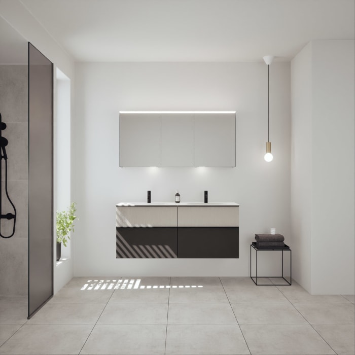 burgbad Fiumo 2.0 Mineralguss-Waschtisch mit Waschtischunterschrank 142 cm, mit Griff G0200