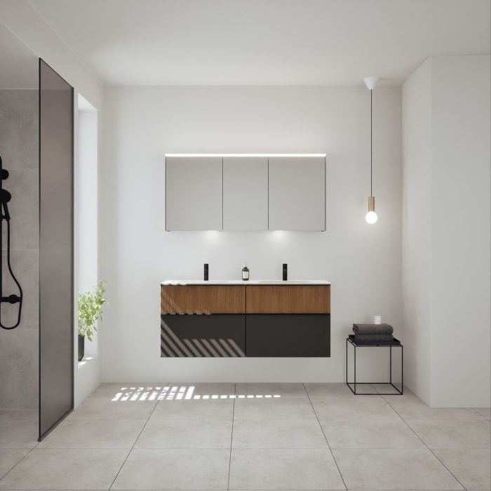 burgbad Fiumo 2.0 Mineralguss-Waschtisch mit Waschtischunterschrank 142 cm, mit Griff G0200