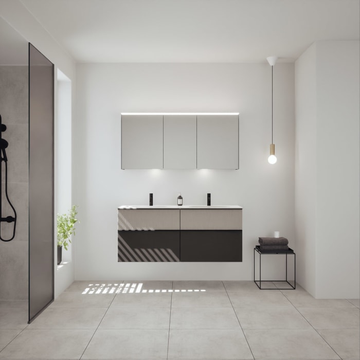 burgbad Fiumo 2.0 Mineralguss-Waschtisch mit Waschtischunterschrank 142 cm, mit Griff G0200