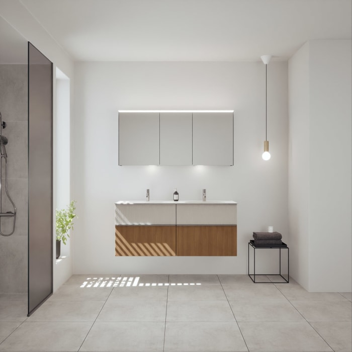 burgbad Fiumo 2.0 Mineralguss-Waschtisch mit Waschtischunterschrank 142 cm, mit Griff G0146