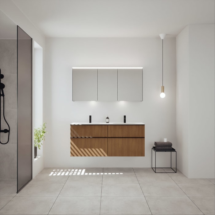 burgbad Fiumo 2.0 Mineralguss-Waschtisch mit Waschtischunterschrank 142 cm, mit Griff G0200