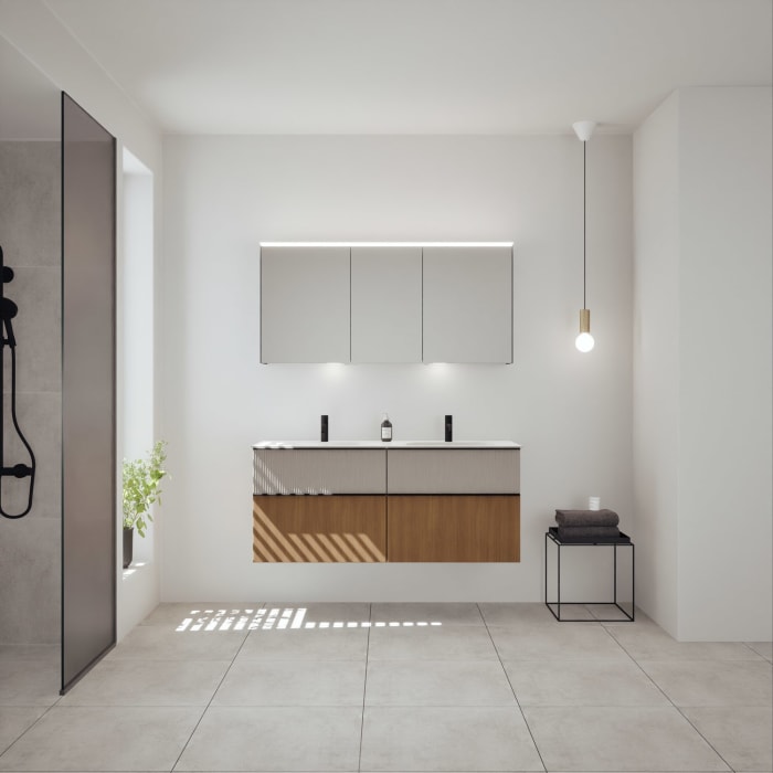 burgbad Fiumo 2.0 Mineralguss-Waschtisch mit Waschtischunterschrank 142 cm, mit Griff G0200