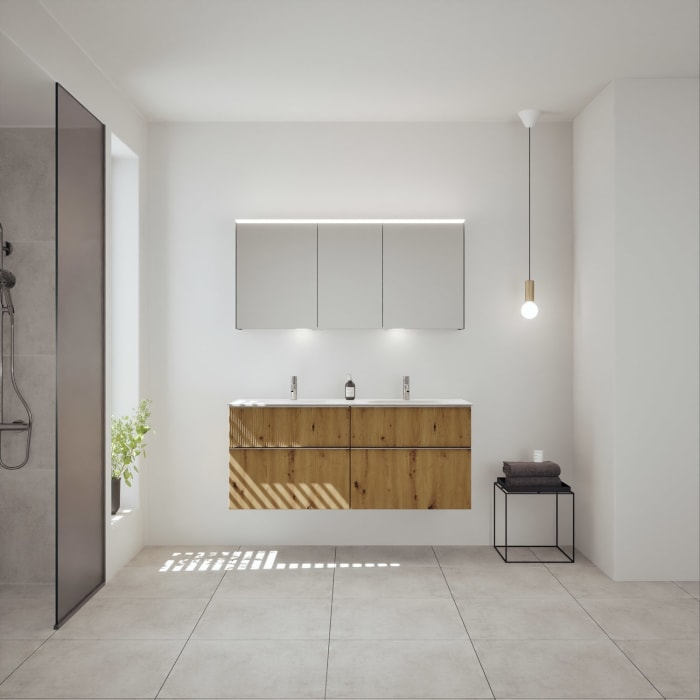 burgbad Fiumo 2.0 Mineralguss-Waschtisch mit Waschtischunterschrank 142 cm, mit Griff G0146