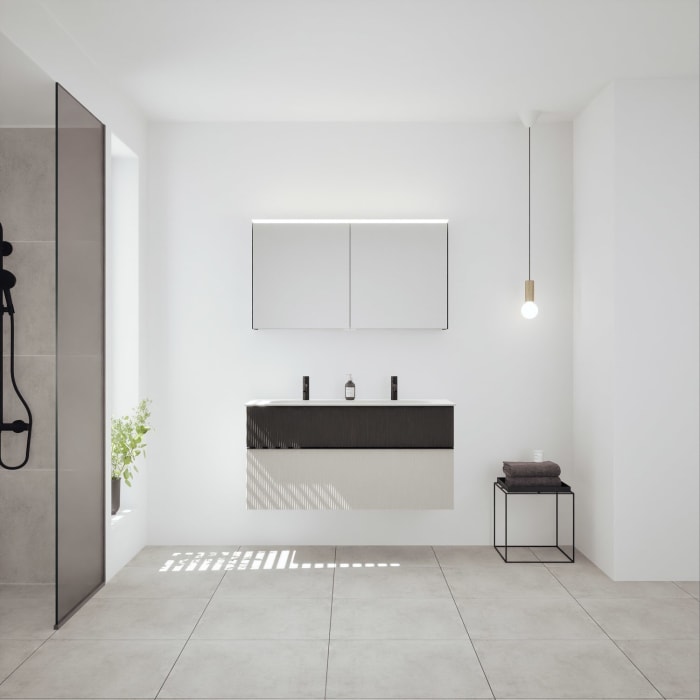 burgbad Fiumo 2.0 Mineralguss-Waschtisch mit Waschtischunterschrank 122 cm, mit Griff G0200