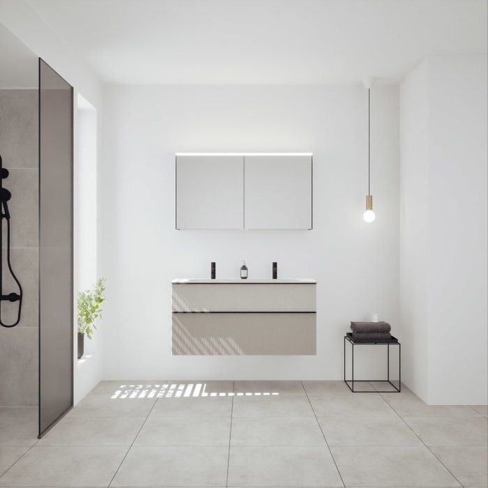 burgbad Fiumo 2.0 Mineralguss-Waschtisch mit Waschtischunterschrank 122 cm, mit Griff G0200