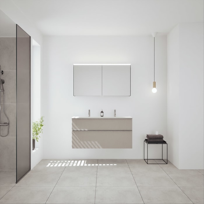 burgbad Fiumo 2.0 Mineralguss-Waschtisch mit Waschtischunterschrank 122 cm, mit Griff G0146