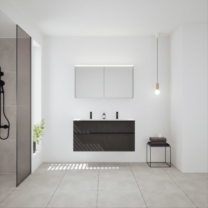 burgbad Fiumo 2.0 Mineralguss-Waschtisch mit Waschtischunterschrank 122 cm, mit Griff G0200