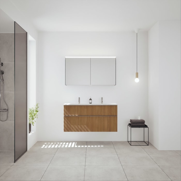 burgbad Fiumo 2.0 Mineralguss-Waschtisch mit Waschtischunterschrank 122 cm, mit Griff G0146