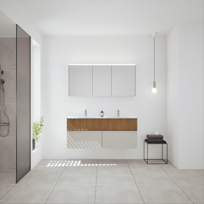 burgbad Fiumo 2.0 Mineralguss-Waschtisch mit Waschtischunterschrank 142 cm, mit Griff G0146