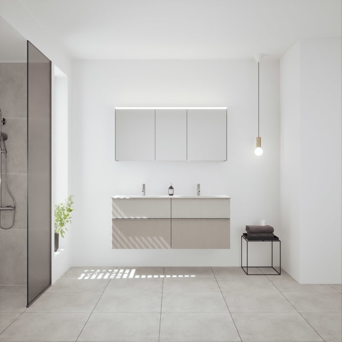 burgbad Fiumo 2.0 Mineralguss-Waschtisch mit Waschtischunterschrank 142 cm, mit Griff G0146