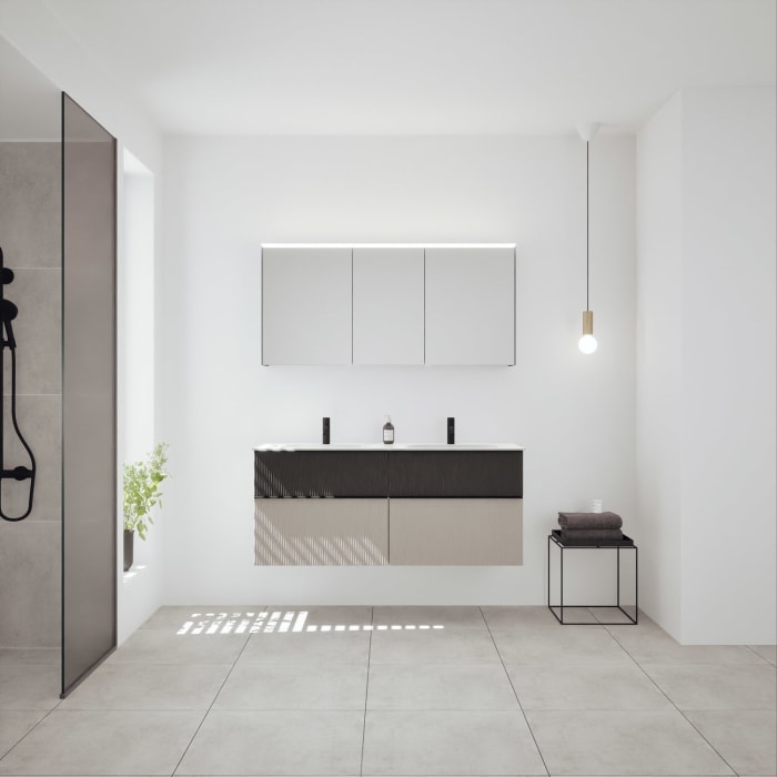 burgbad Fiumo 2.0 Mineralguss-Waschtisch mit Waschtischunterschrank 142 cm, mit Griff G0200