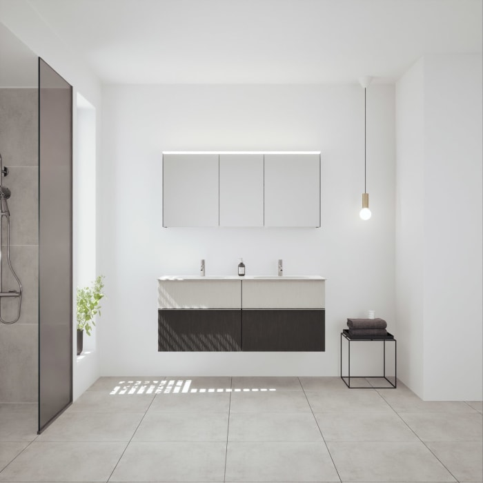 burgbad Fiumo 2.0 Mineralguss-Waschtisch mit Waschtischunterschrank 142 cm, mit Griff G0146