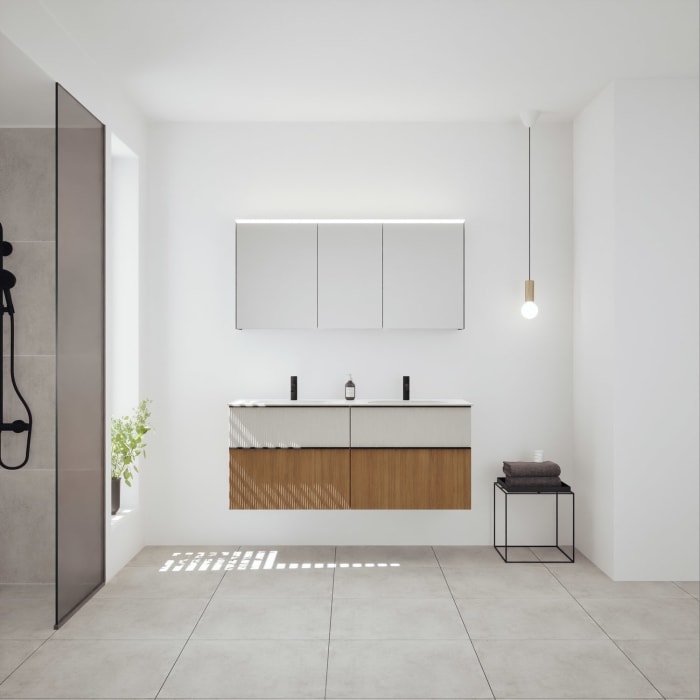 burgbad Fiumo 2.0 Mineralguss-Waschtisch mit Waschtischunterschrank 142 cm, mit Griff G0200