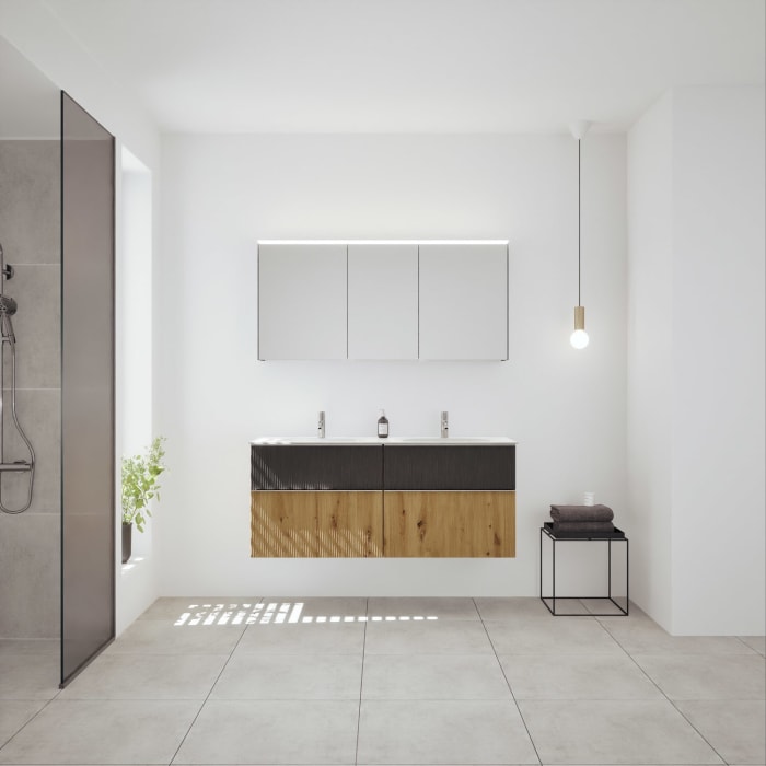 burgbad Fiumo 2.0 Mineralguss-Waschtisch mit Waschtischunterschrank 142 cm, mit Griff G0146