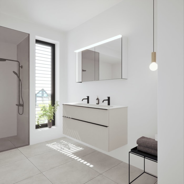 burgbad Fiumo 2.0 Mineralguss-Waschtisch mit Waschtischunterschrank 122 cm, mit Griff G0200