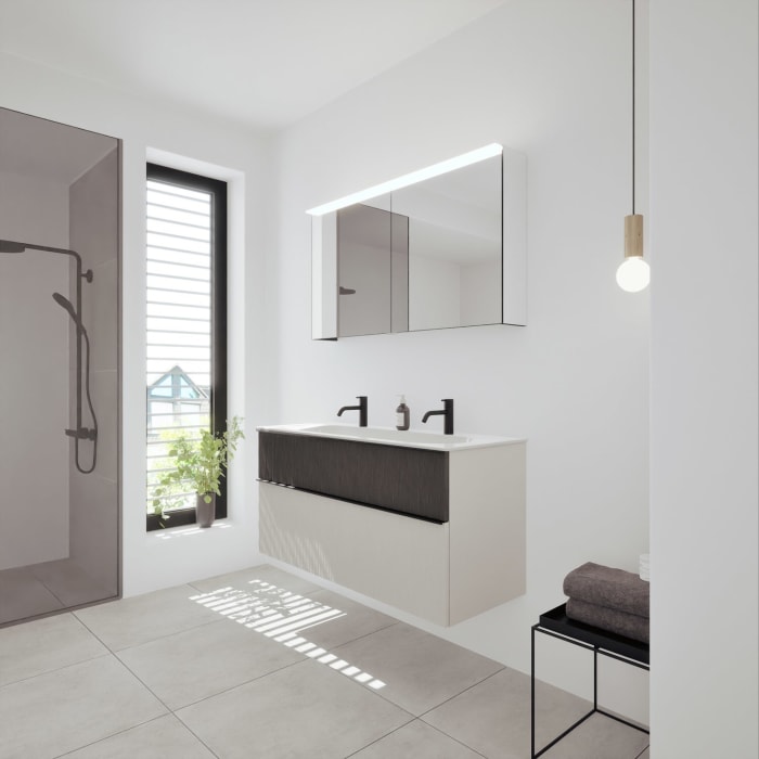 burgbad Fiumo 2.0 Mineralguss-Waschtisch mit Waschtischunterschrank 122 cm, mit Griff G0200