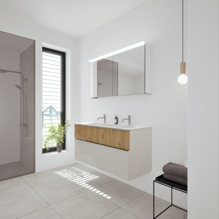 burgbad Fiumo 2.0 Mineralguss-Waschtisch mit Waschtischunterschrank 122 cm, mit Griff G0146