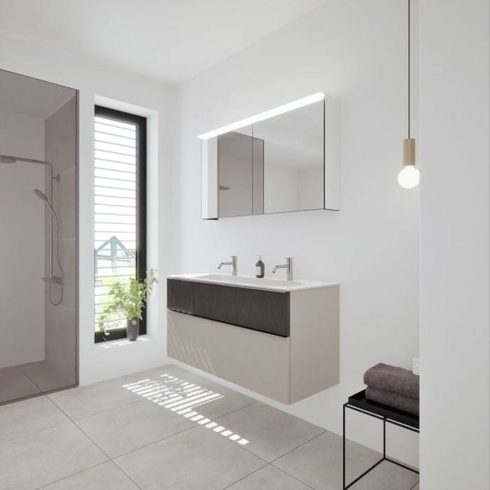 burgbad Fiumo 2.0 Mineralguss-Waschtisch mit Waschtischunterschrank 122 cm, mit Griff G0146