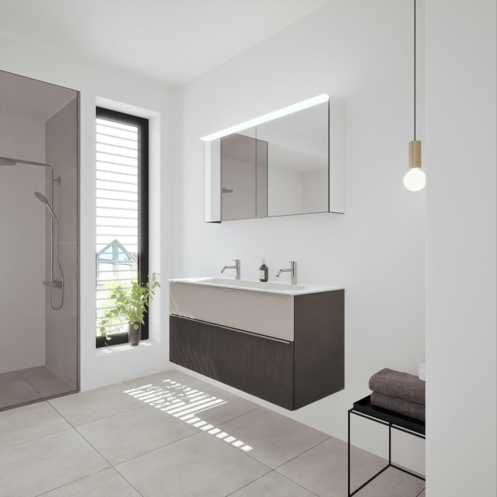 burgbad Fiumo 2.0 Mineralguss-Waschtisch mit Waschtischunterschrank 122 cm, mit Griff G0146