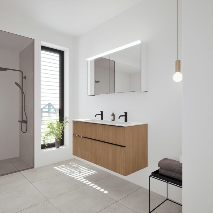 burgbad Fiumo 2.0 Mineralguss-Waschtisch mit Waschtischunterschrank 122 cm, mit Griff G0200