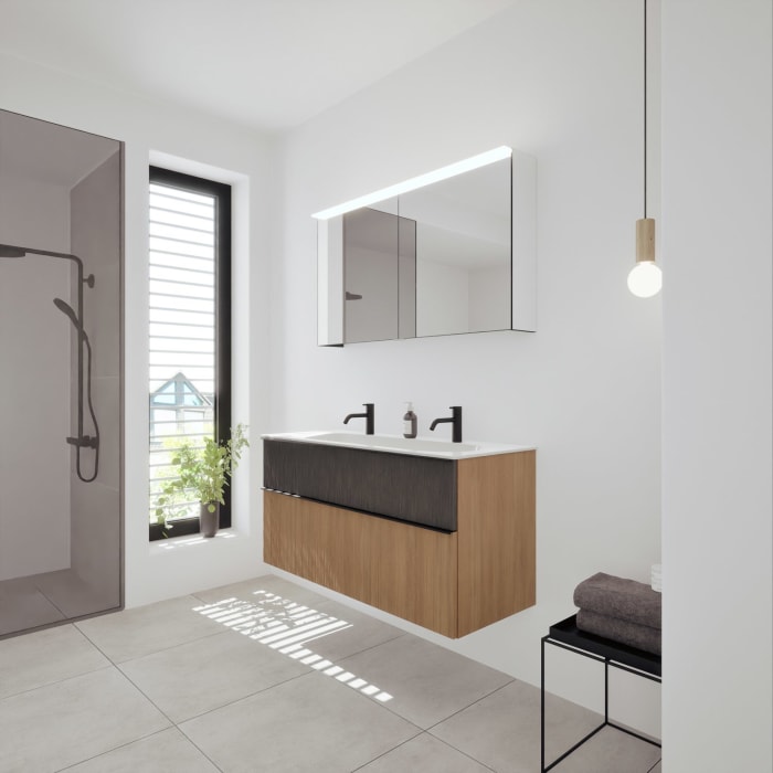 burgbad Fiumo 2.0 Mineralguss-Waschtisch mit Waschtischunterschrank 122 cm, mit Griff G0200