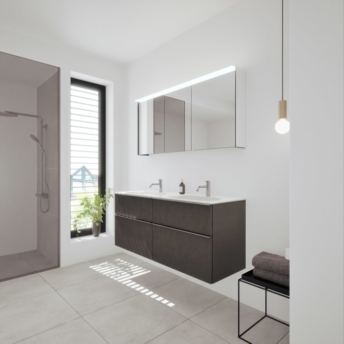 burgbad Fiumo 2.0 Mineralguss-Waschtisch mit Waschtischunterschrank 142 cm, mit Griff G0146