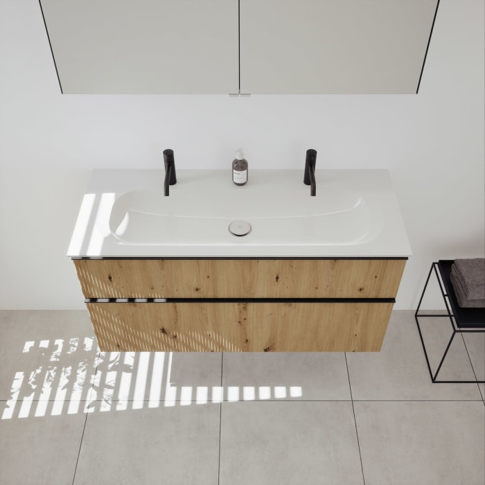 burgbad Fiumo 2.0 Mineralguss-Waschtisch mit Waschtischunterschrank 122 cm, mit Griff G0200