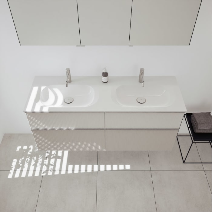 burgbad Fiumo 2.0 Mineralguss-Waschtisch mit Waschtischunterschrank 142 cm, mit Griff G0146