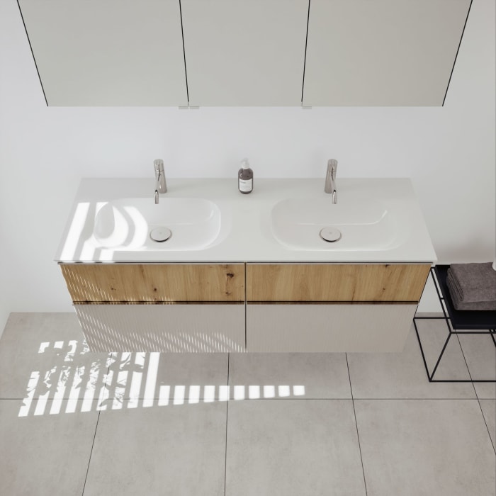 burgbad Fiumo 2.0 Mineralguss-Waschtisch mit Waschtischunterschrank 142 cm, mit Griff G0146