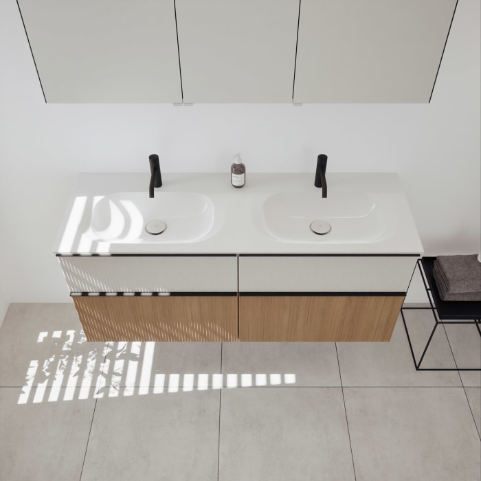 burgbad Fiumo 2.0 Mineralguss-Waschtisch mit Waschtischunterschrank 142 cm, mit Griff G0200