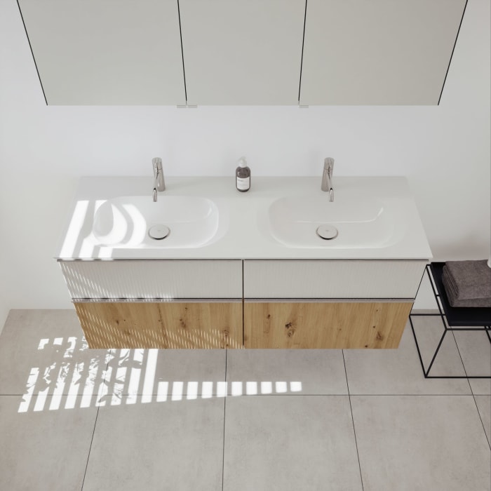 burgbad Fiumo 2.0 Mineralguss-Waschtisch mit Waschtischunterschrank 142 cm, mit Griff G0146