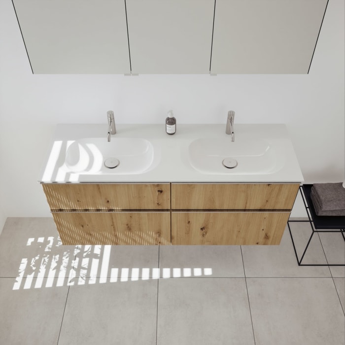 burgbad Fiumo 2.0 Mineralguss-Waschtisch mit Waschtischunterschrank 142 cm, mit Griff G0146