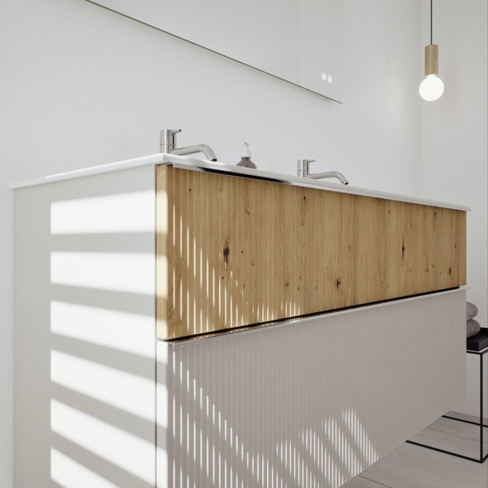 burgbad Fiumo 2.0 Mineralguss-Waschtisch mit Waschtischunterschrank 122 cm, mit Griff G0146