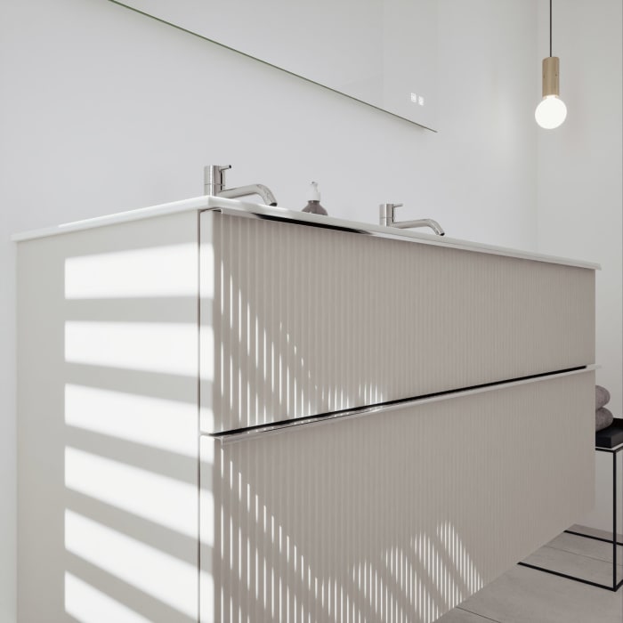 burgbad Fiumo 2.0 Mineralguss-Waschtisch mit Waschtischunterschrank 122 cm, mit Griff G0146